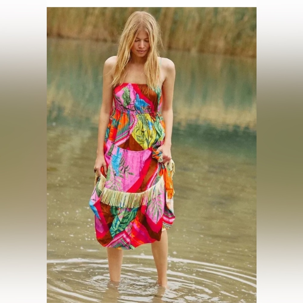 NWT Farm Rio Palila fringe midi dress size S